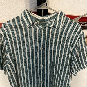 Teal and white stripe knitted button up from Zara